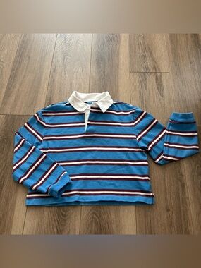 Vintage Old Navy Cropped Striped Rugby Top in Blue, Burgundy & White size 8